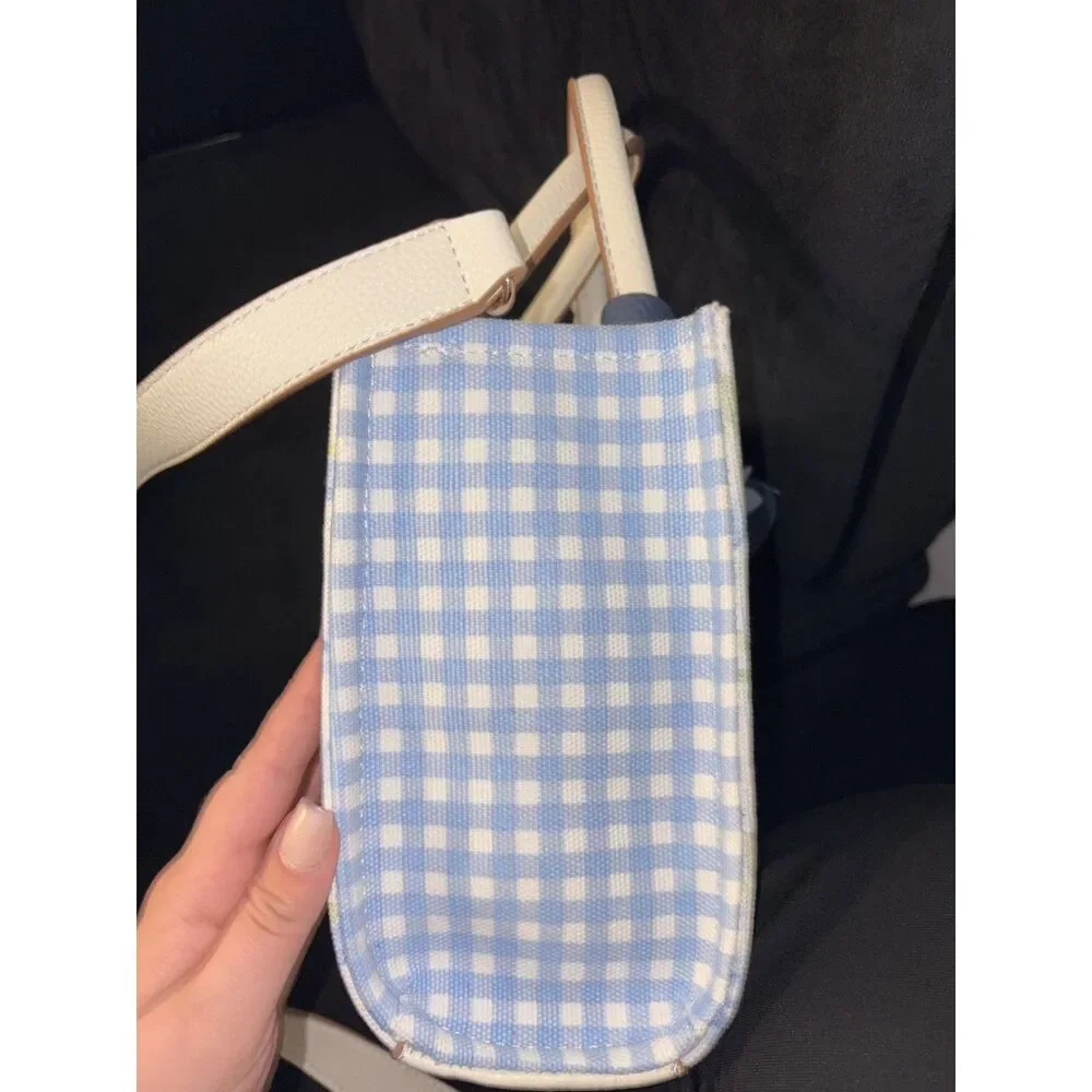 NWT Nanette Lepore Cherie Satchel Blueberry Blooms Gingham Crossbody Purse